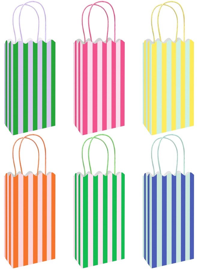 Whaline 24 Pcs Colorful Paper Gift Bag Treat Bags with Handles Stripe Scalloped Candy Goodie Bags for Party Favors Supplies - Image 1